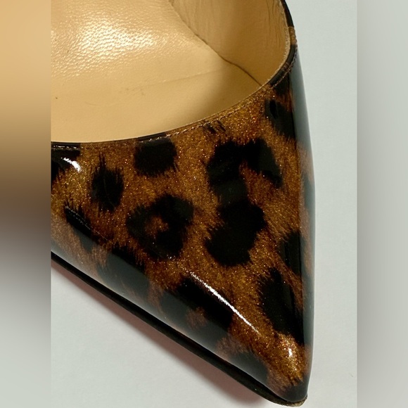 Christian Louboutin Pigalle Follies 100 patent glitter leopard 41 red bottom